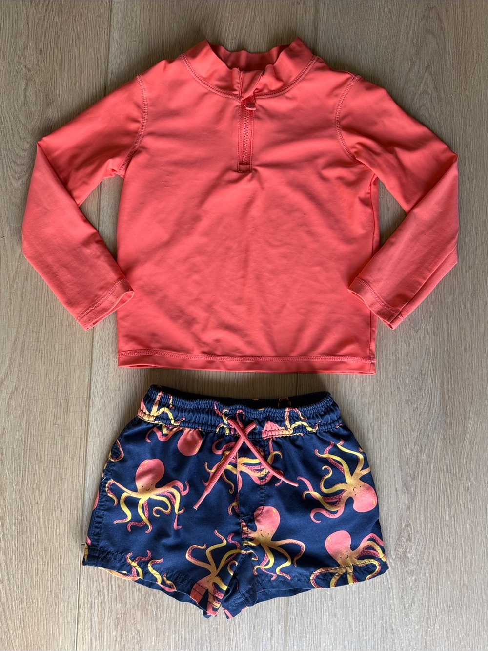 Neon Rash Guard Set Octopus Swim Trunks High Visibility Swimsuit Carter’s 2T